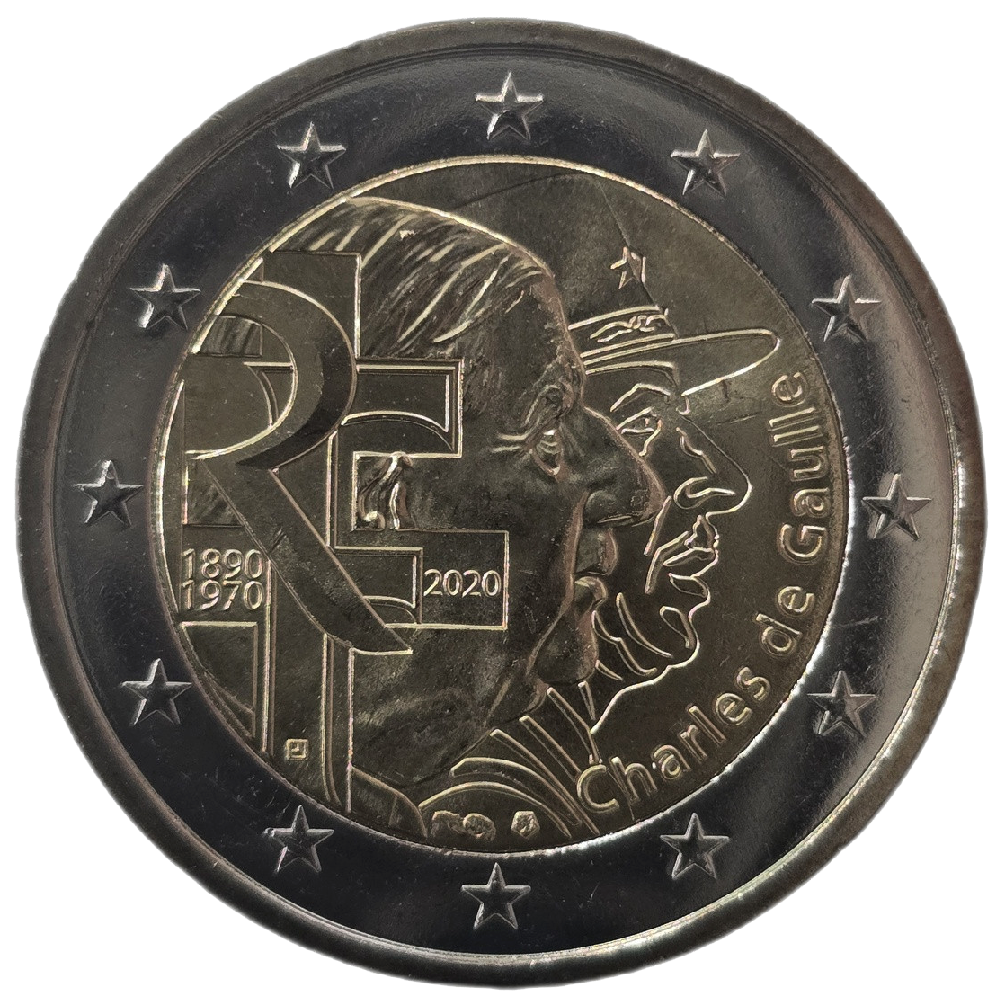 2 euros conmemorativa 50 Aniversario de la muerte del general De Gaulle y 80 Aniversario del llamamiento del 18 de junio